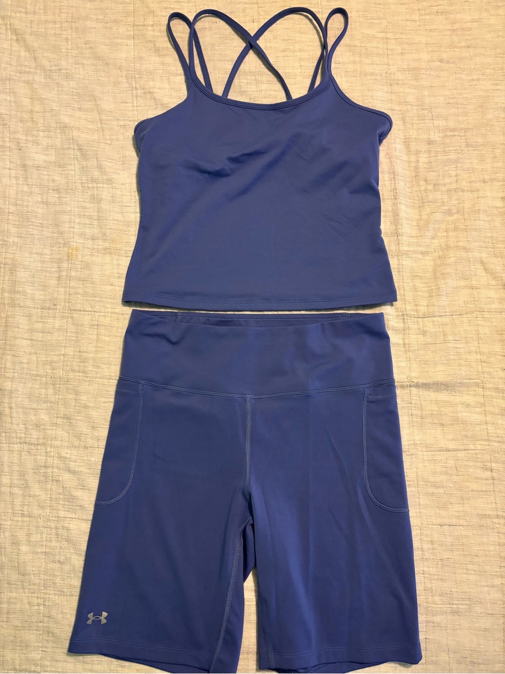Under Armour Women's Navy Blue Strappy Tank & Bike Shorts Set